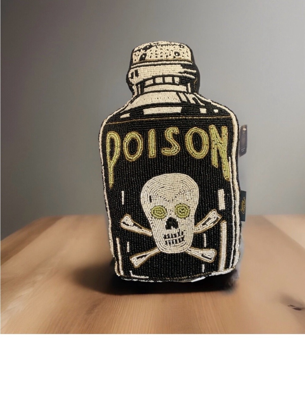 Spooky Night Halloween POISON bottle shaped Pillow ☠️ Beaded NWT NEW TIC-TOC new